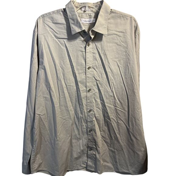 Calvin Klein Men’s XL Grey Long Sleeve Button Down Cotton Lastol Blend Shirt - Picture 1 of 15